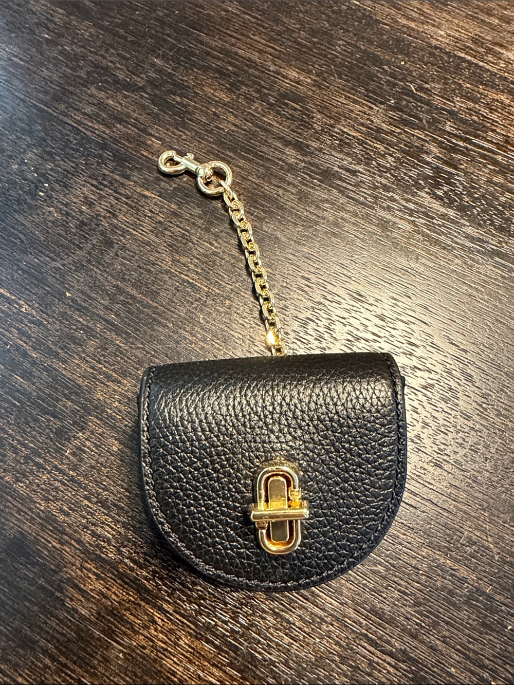 Marc Jacobs Black Pebbled Leather Mini Coin Pouch with Gold Chain